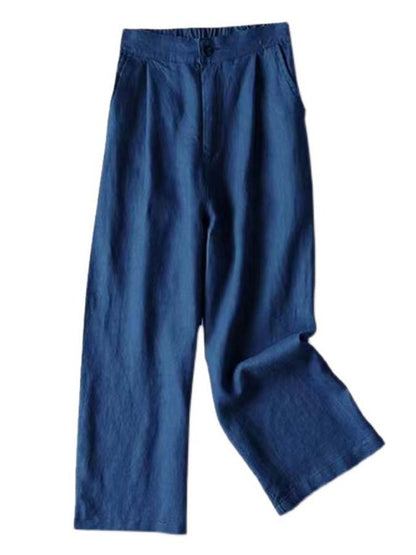 NTG Fad Dark Blue / S women's cotton linen casual ninth pants