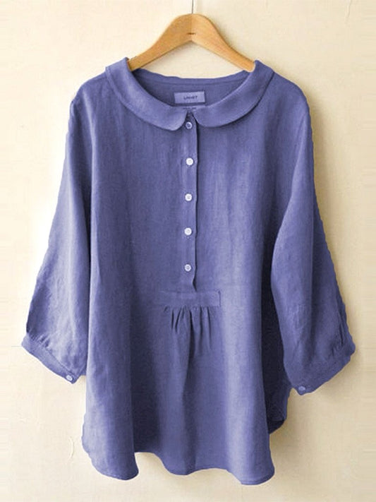 NTG Fad Dark Blue / S Women's Cotton Linen Seven Sleeve Shirt