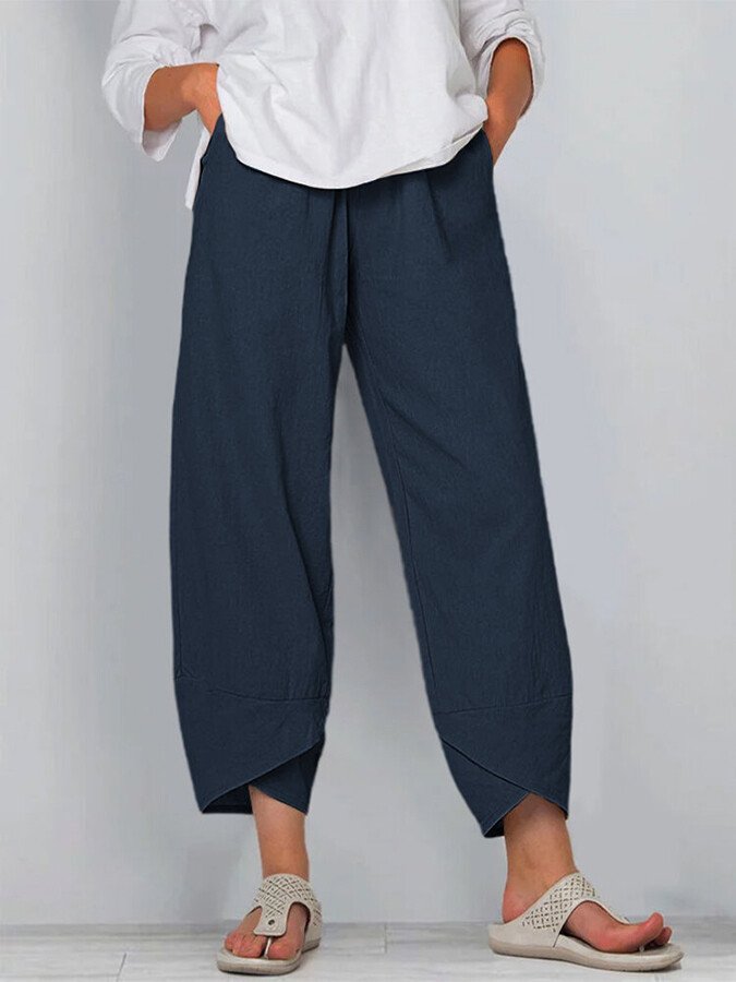 NTG Fad Dark Blue / S Women's Cotton Linen Simple Loose Casual Ninth Pants