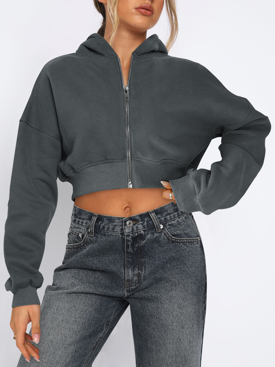 NTG Fad Dark gray / S Cropped Hooded Sweatshirt