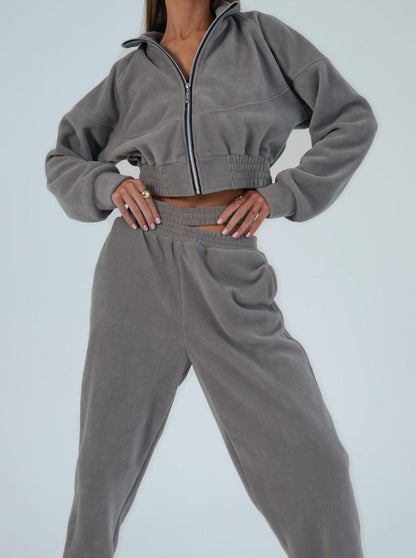 NTG Fad Dark Gray / S Zipper Hollow Double Waist Polar Fleece Suit