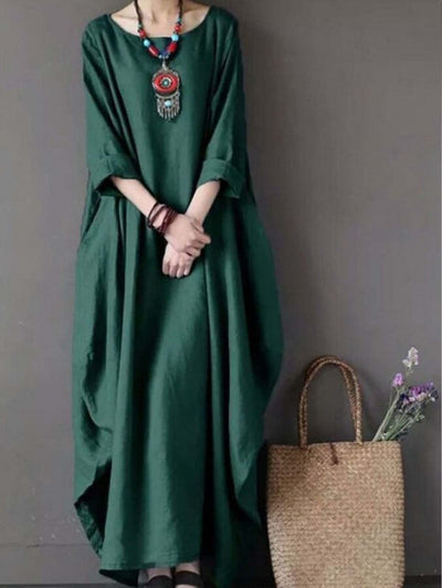 NTG Fad Dark Green / M Women's cotton and linen loose plus size dress
