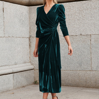 NTG Fad Dark green / S Elegant long sleeve gold velvet maxi dress