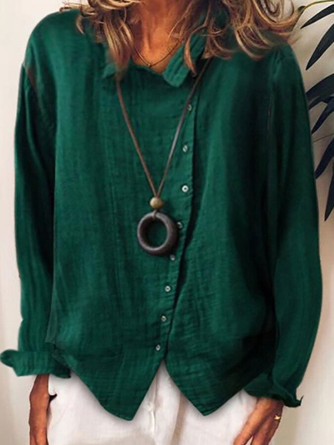 NTG Fad Dark Green / S Ladies cotton and linen loose solid color temperament shirt