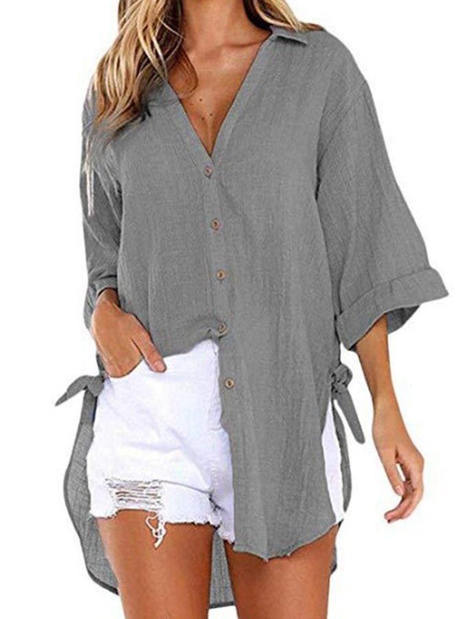 NTG Fad Dark Grey / M Ladies Cotton Linen Irregular Casual Shirt