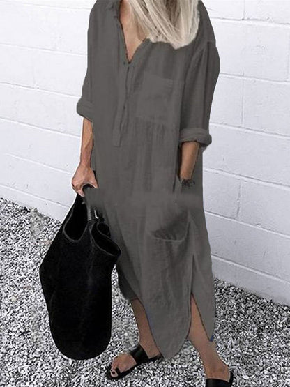 NTG Fad Dark Grey / S Women's Casual Pure Color Cotton Shirt Dress
