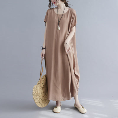 NTG Fad Dark khaki / One size New solid color cotton and linen loose long dress