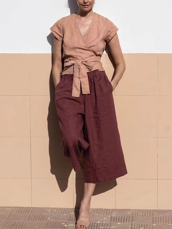 NTG Fad Dark red / S 100% Linen Wide Leg Pants