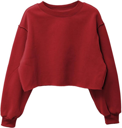 NTG Fad Dark Red / XX-Large Women Cropped Long Sleeves Pullover Fleece Crop Tops