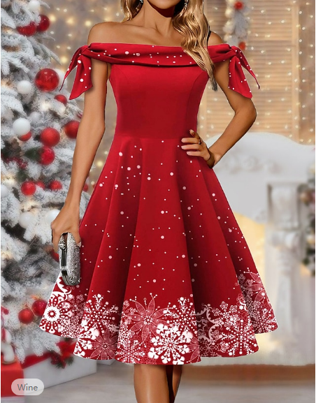 NTG Fad Dress 1950s off-the-shoulder snowflake dress