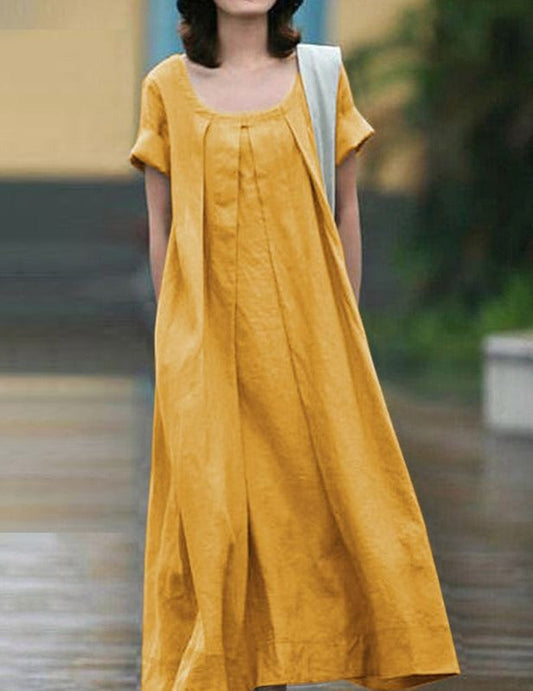 NTG Fad DRESS 907#yellow / M Cotton and linen suspender dress with large swing