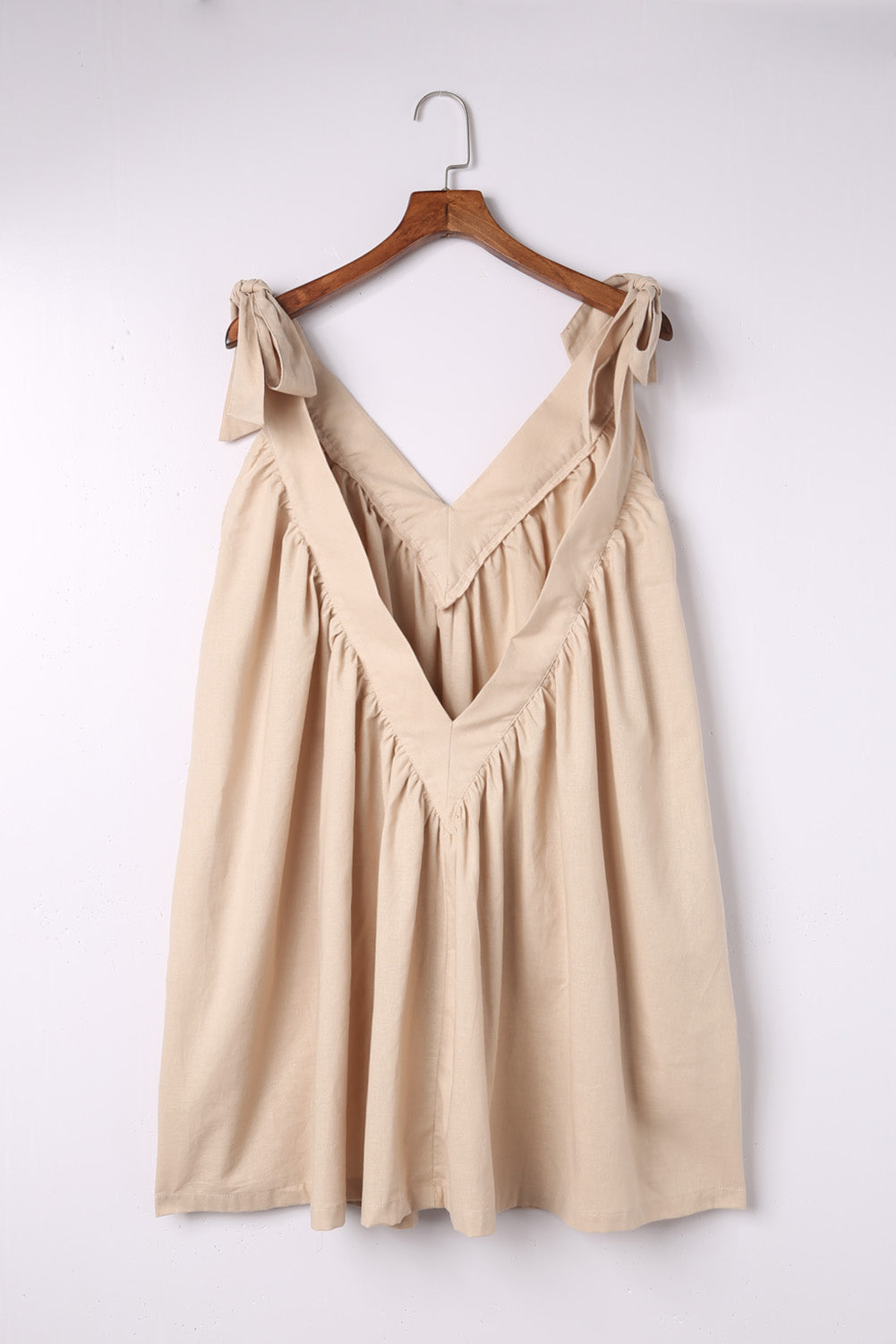 NTG Fad DRESS Apricot Deep V Neck Bow Oversized Backless Mini Dress-(Hand Made)
