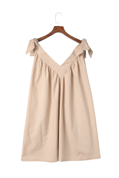 NTG Fad DRESS Apricot Deep V Neck Bow Oversized Backless Mini Dress-(Hand Made)