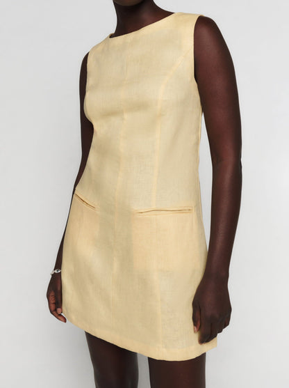 NTG Fad DRESS Apricot / S Cotton linen paneled waist dress-(Hand Made)