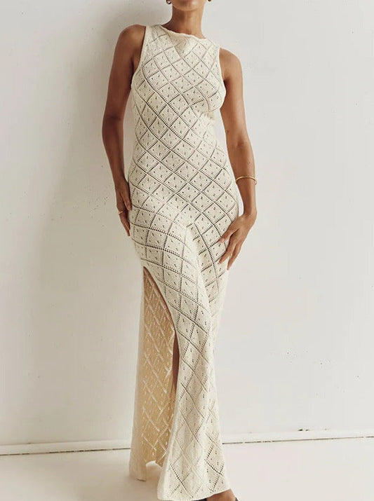 NTG Fad Dress apricot / S Perspective Crochet Hollow Knit Long Dress