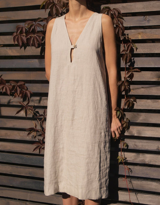 NTG Fad DRESS Apricot / S Sand linen dress-（Hand-Made）