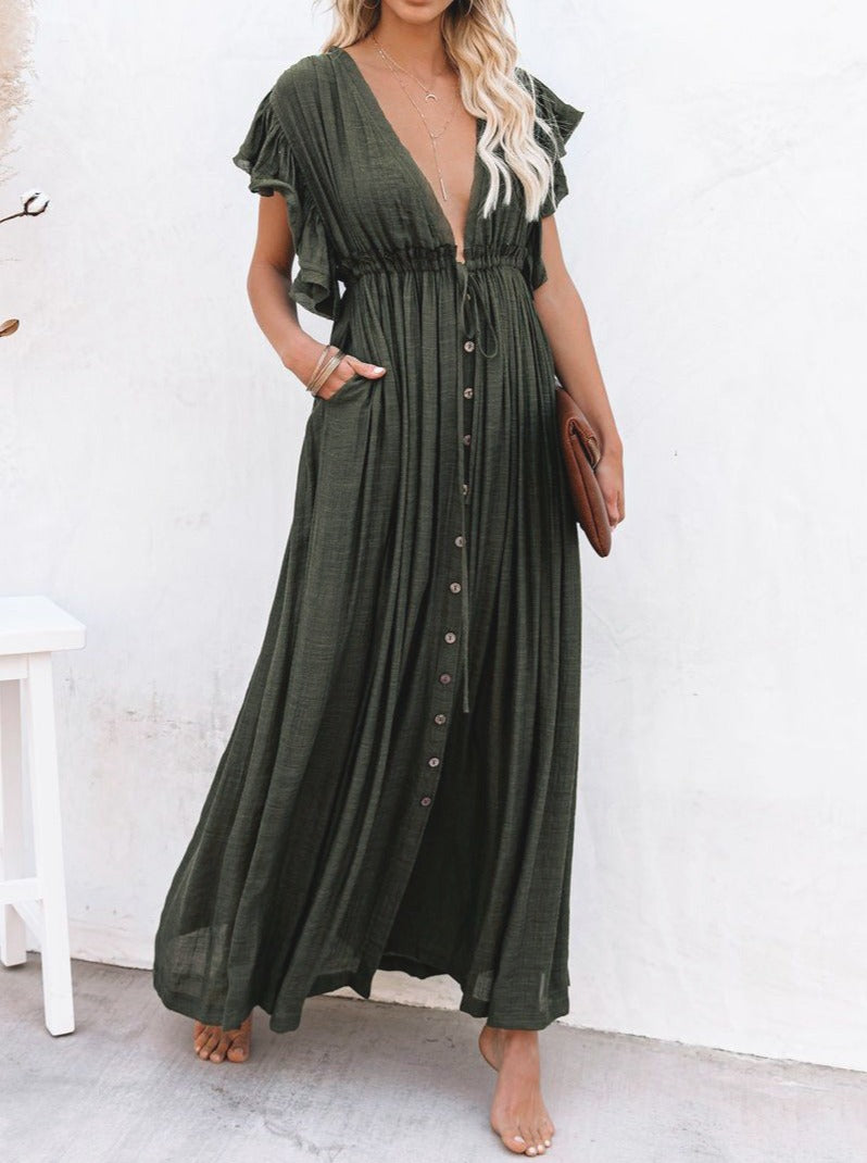 NTG Fad Dress army green / one size V Neck Seaside Resort Beach Dress