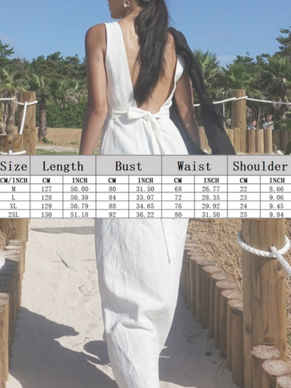 NTG Fad Dress Backless Beach Resort Cotton Linen Slit Waist Dress