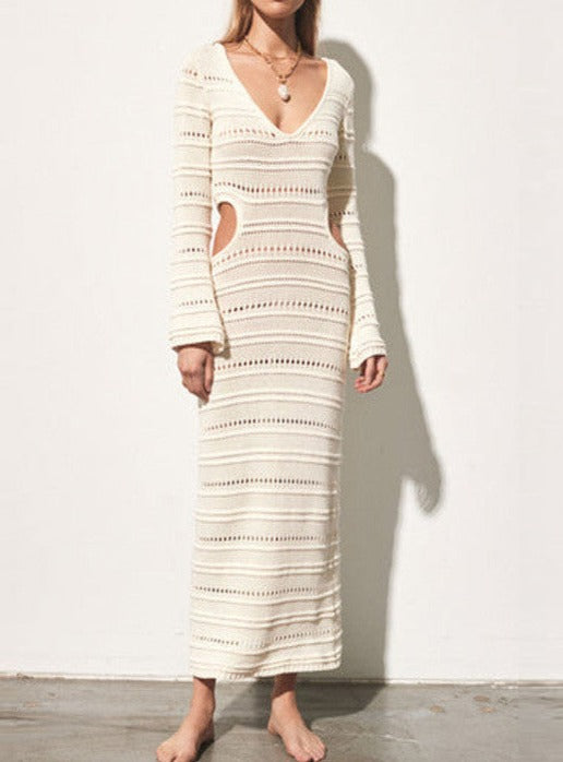 NTG Fad Dress beige / S Long-sleeve slim open-knit dress