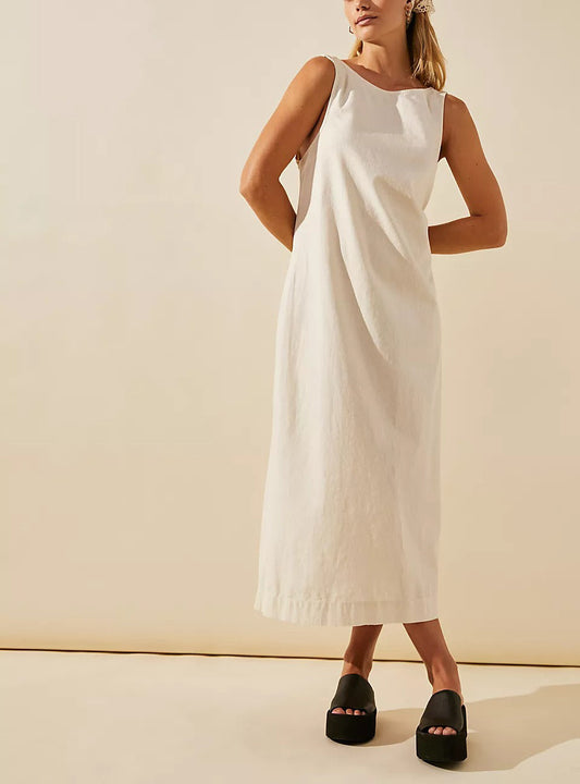 NTG Fad Dress Beige / S Vacay Perfect Cotton-Linen Midi （Hand Made）