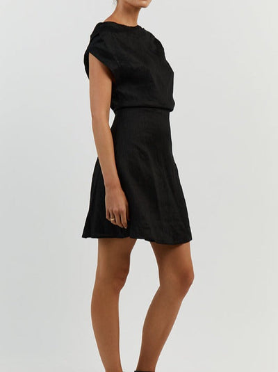 NTG Fad DRESS Black Asymmetric Linen Mini Dress-(Hand Made)