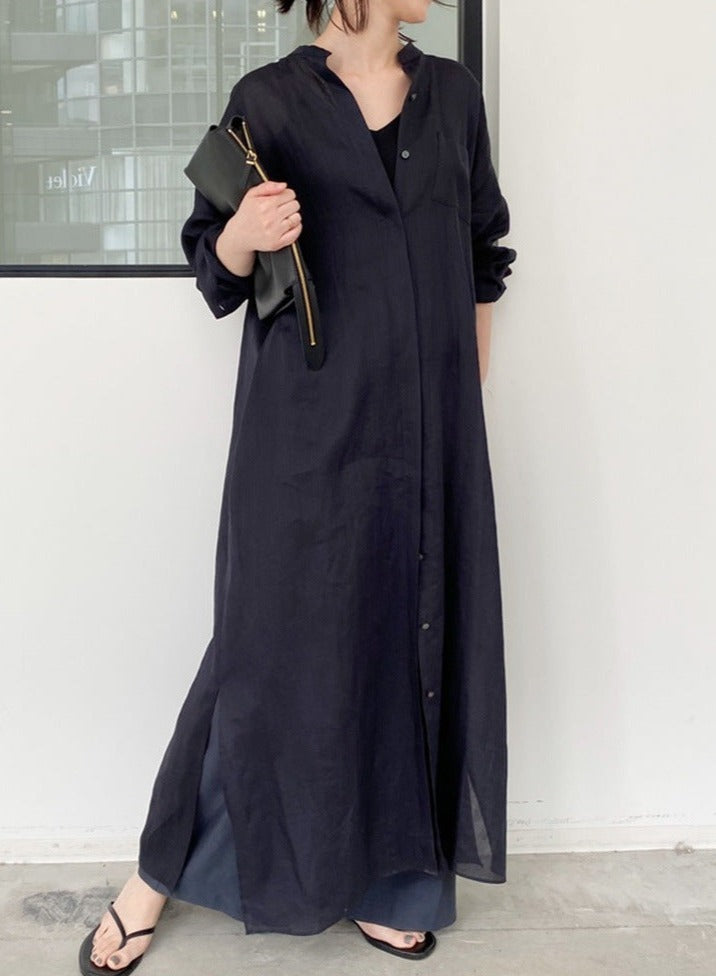 NTG Fad DRESS Black / One Size Solid Color Linen Loose Thin Dress