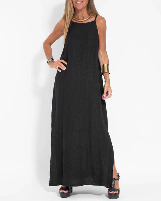 NTG Fad Dress Black / S Casual Loose Sleeveless Spaghetti Side Split Maxi Dress