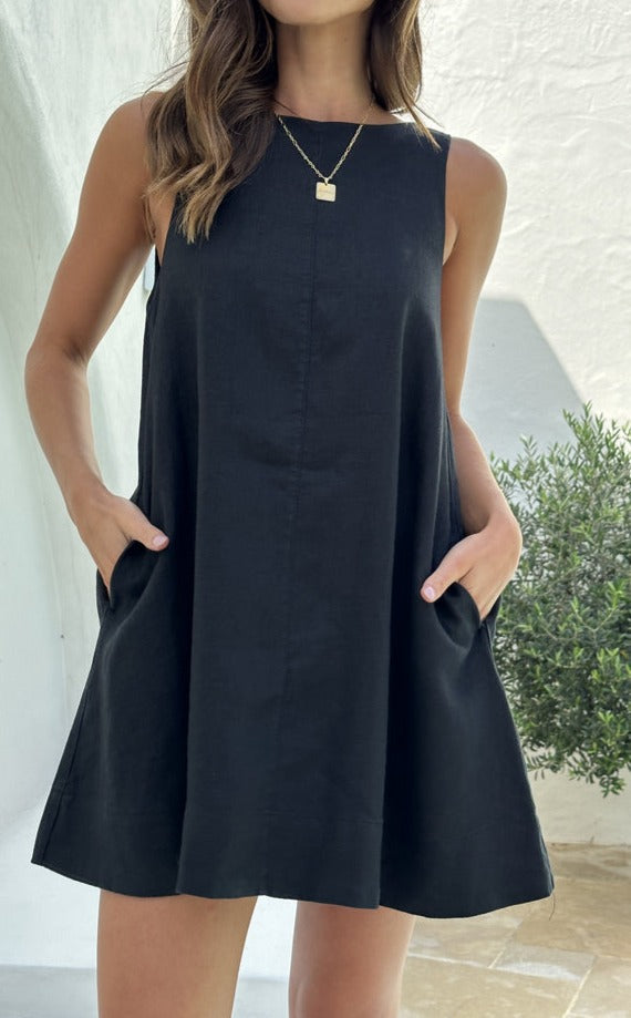 NTG Fad Dress Black / S Linen Dress - （Hand Made）