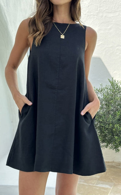 NTG Fad Dress Black / S Linen Dress - （Hand Made）