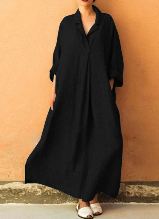 NTG Fad DRESS Black / S Long Sleeve Loose Shirt Bohemian Ankle Dress