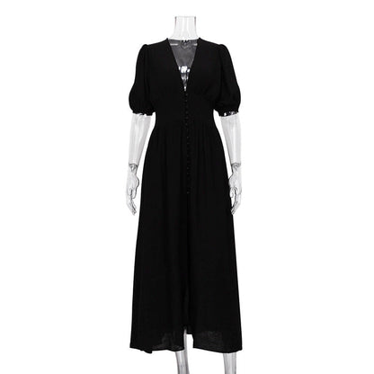 NTG Fad DRESS Black / S Puff Sleeve Slim Slit Long Dress