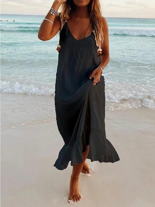 NTG Fad DRESS Black / S V Neck Backless Strap Beach Vacation Boho Dress
