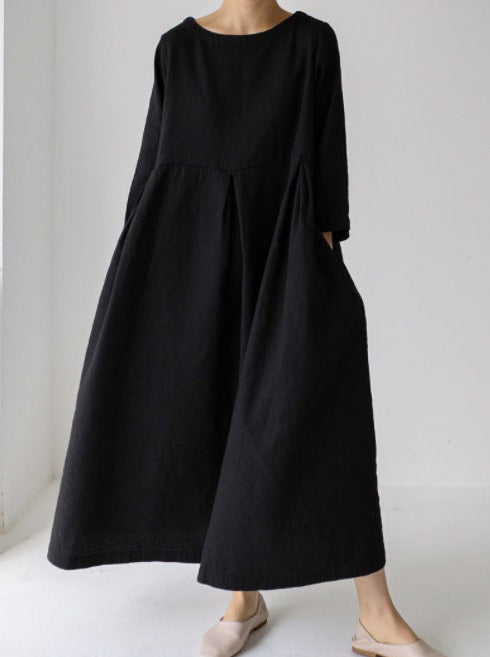 NTG Fad DRESS Black / XL Casual artistic linen texture long-sleeved dress