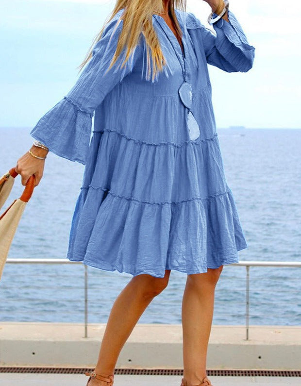 NTG Fad DRESS Blue / S Loose cotton and linen panel dress