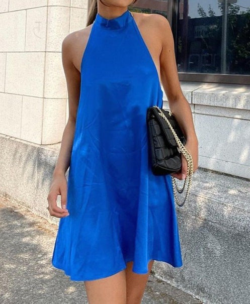 NTG Fad Dress Blue / S Sleeveless halterneck satin backless dress