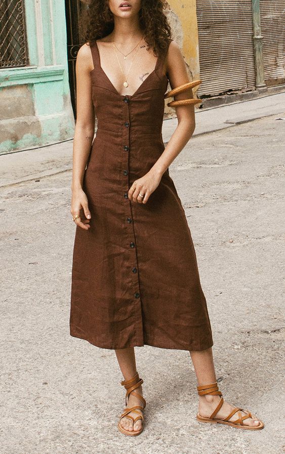 NTG Fad Dress Brown / S Irregular V-neck slim-fit suspender dress-（Hand Made）