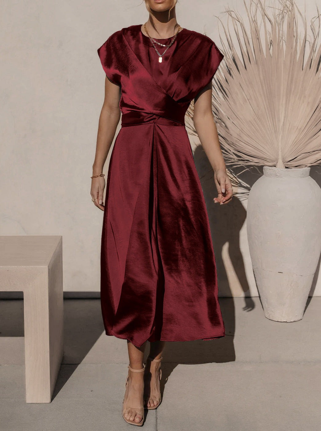 NTG Fad Dress Burgundy / S Satin strap draped elegant light evening dress