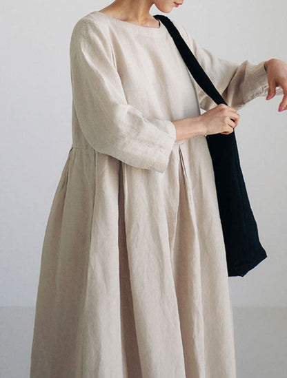 NTG Fad DRESS Casual artistic linen texture long-sleeved dress