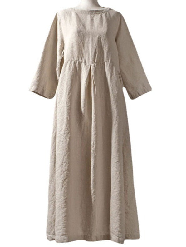 NTG Fad DRESS Casual artistic linen texture long-sleeved dress