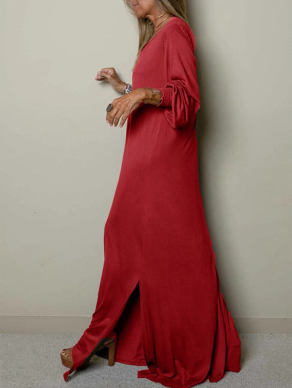 NTG Fad Dress Casual Classic Long Sleeve V-Neck Maxi Dress