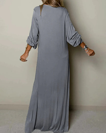 NTG Fad Dress Casual Classic Long Sleeve V-Neck Maxi Dress