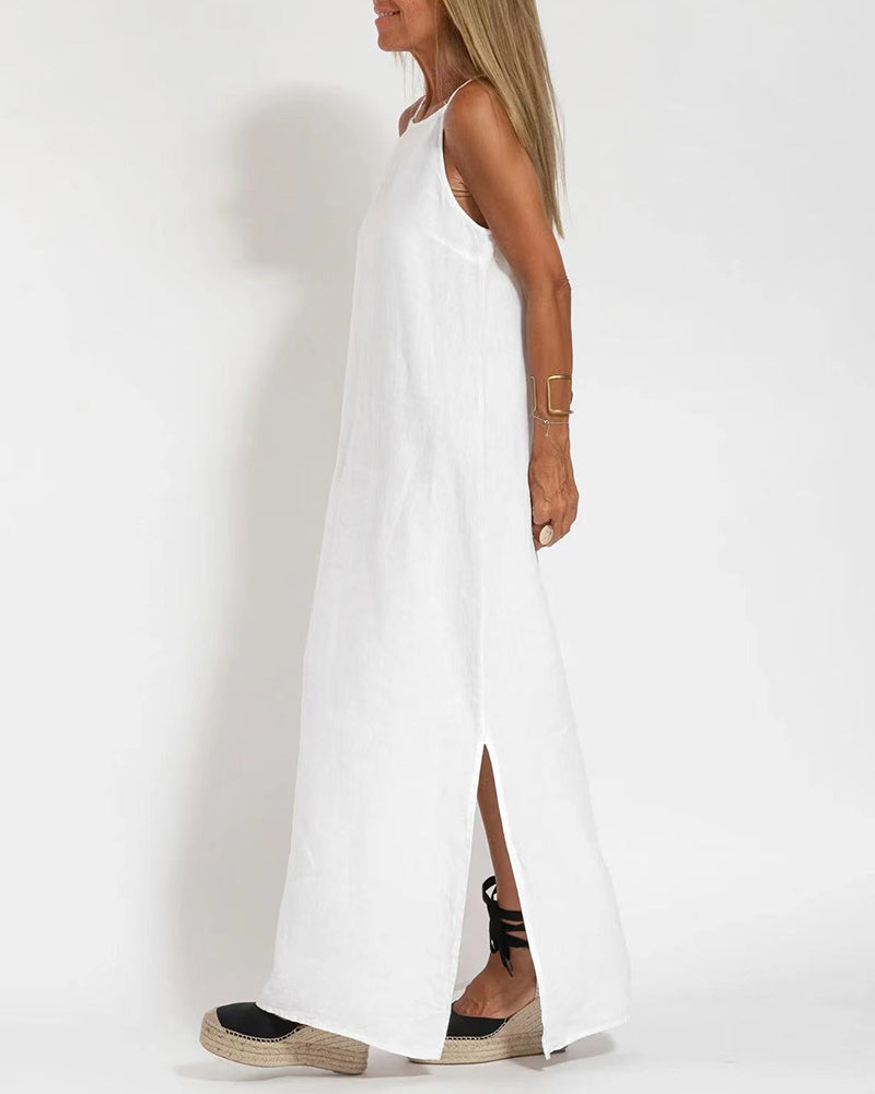 NTG Fad Dress Casual Loose Sleeveless Spaghetti Side Split Maxi Dress