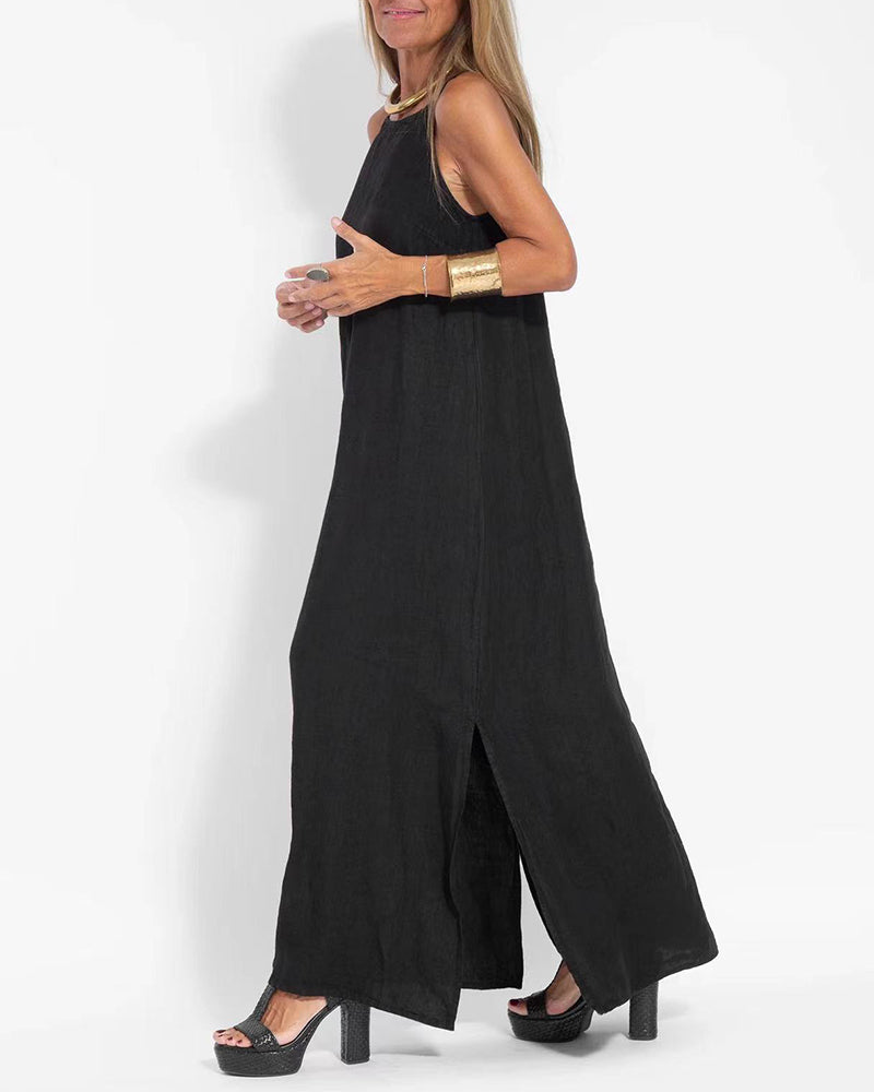 NTG Fad Dress Casual Loose Sleeveless Spaghetti Side Split Maxi Dress