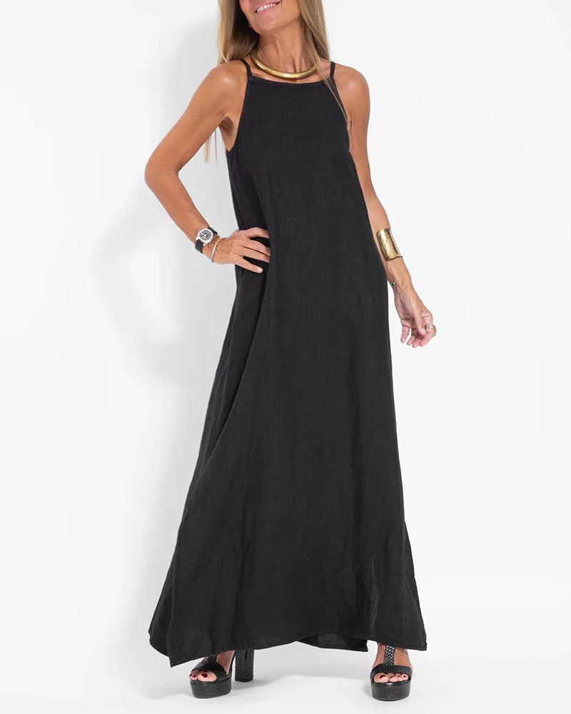 NTG Fad Dress Casual Loose Sleeveless Spaghetti Side Split Maxi Dress