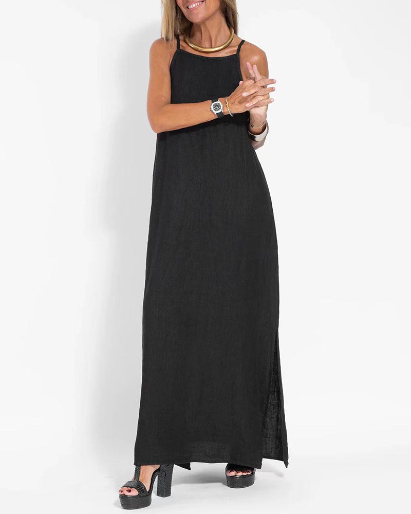 NTG Fad Dress Casual Loose Sleeveless Spaghetti Side Split Maxi Dress