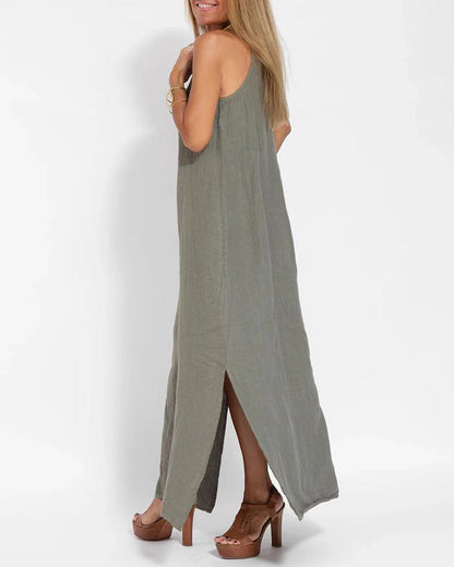 NTG Fad Dress Casual Loose Sleeveless Spaghetti Side Split Maxi Dress