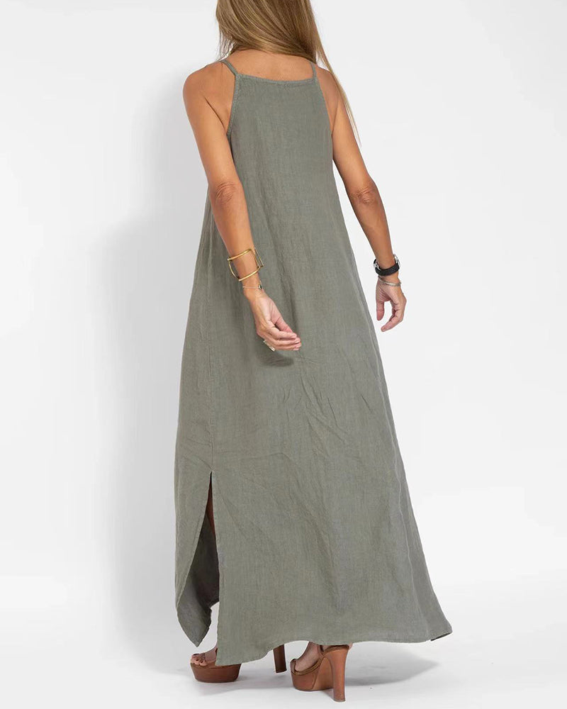 NTG Fad Dress Casual Loose Sleeveless Spaghetti Side Split Maxi Dress