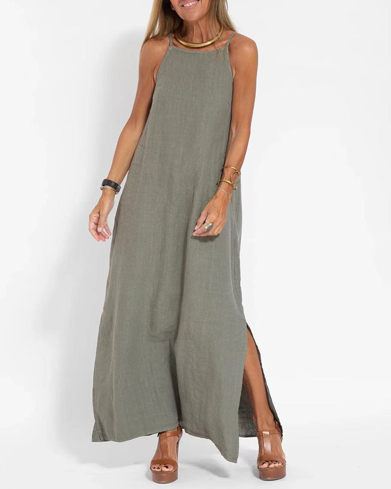 NTG Fad Dress Casual Loose Sleeveless Spaghetti Side Split Maxi Dress