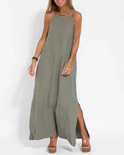 NTG Fad Dress Casual Loose Sleeveless Spaghetti Side Split Maxi Dress