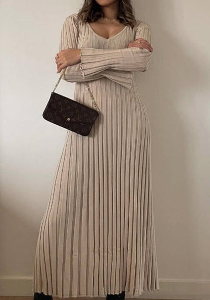 NTG Fad Dress Casual waist V-neck large pit strip slim knitted dress